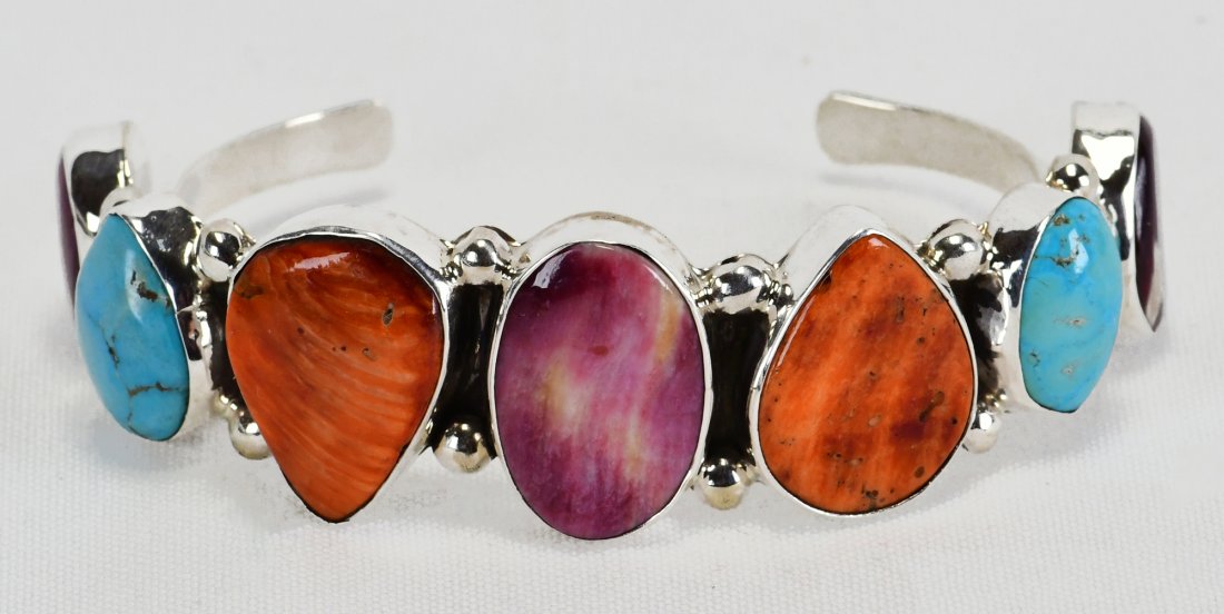 T. Yazzie Sterling Spiny Oyster & Turquoise Cuff Bracelet (1 of 4)