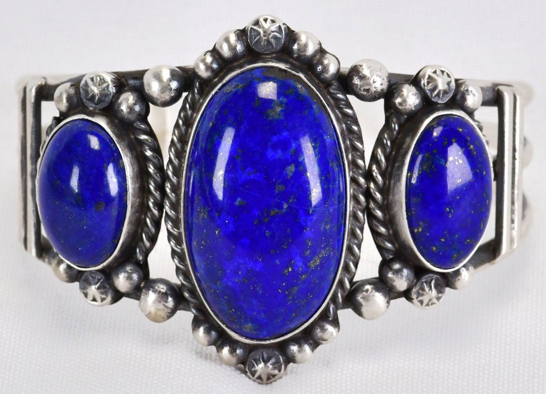 Augustine Largo Sterling Silver 3 Stone Lapis Cuff Bracelet (1 of 4)