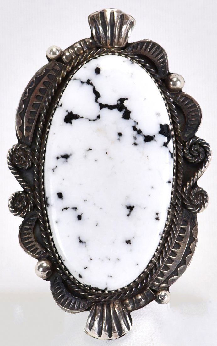 Native American Sterling White Buffalo Turquoise Large Ring (1 of 4)