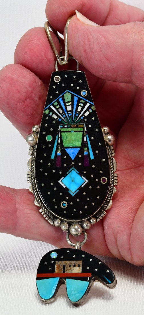 Native American Large  Sterling Micro Inlay Multi-Stone Pendant (1 of 5)