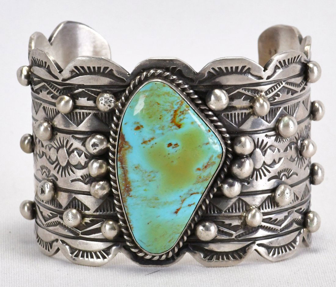 Ricky Enriquez Sterling Silver Kingman Turquoise Wide Cuff Bracelet (1 of 5)