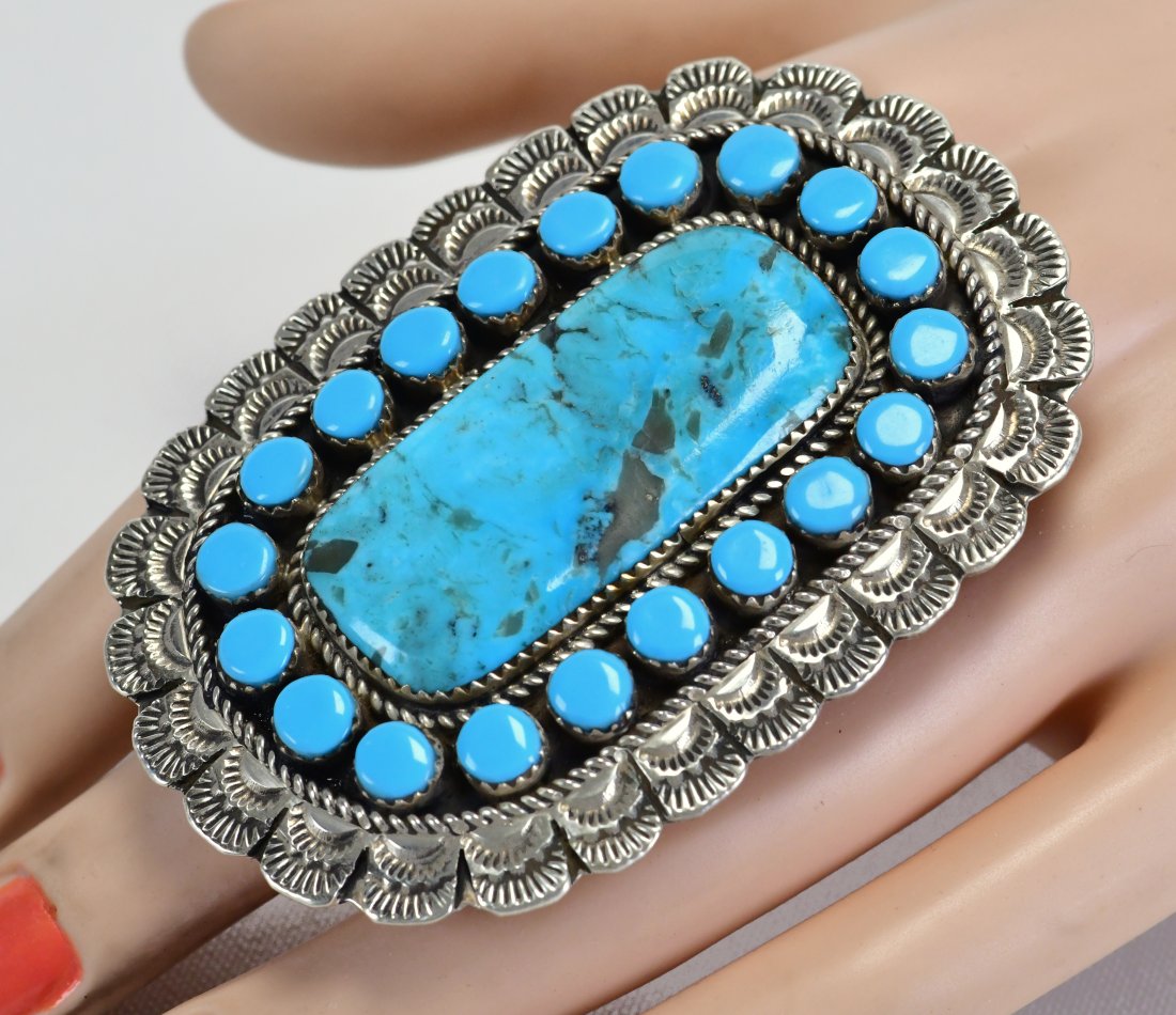 Larry Etsitty Sterling Silver Huge Kingman Turquoise Ring (1 of 4)