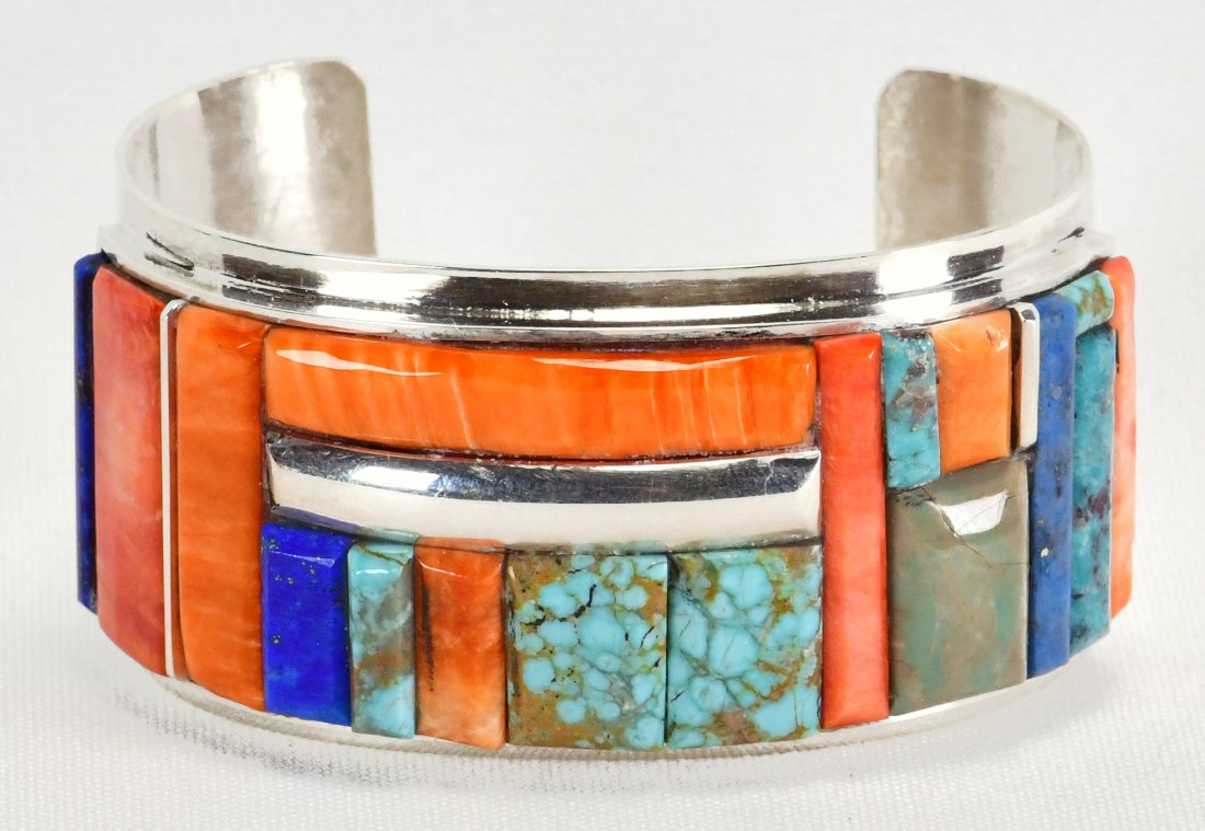 Harold Smith Sterling Silver Multi-Stone Inlay Cobblestone Cuff (1 of 5)