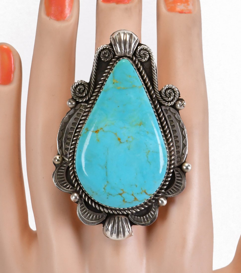 Jaunita Long Sterling Silver Kingman Turquoise Large Ring (1 of 4)