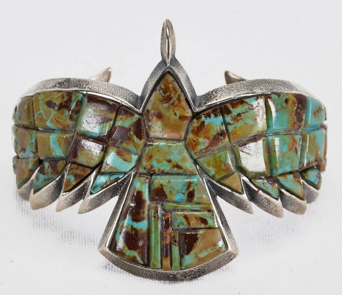 Aaron Anderson Sterling Tufa Cast Number 8 Turquoise Eagle Cuff (1 of 3)