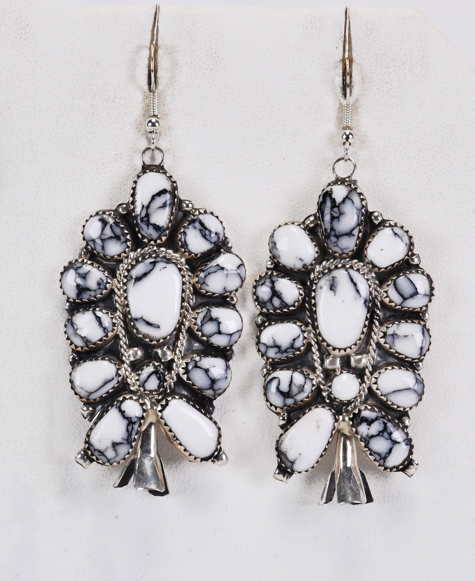 Jude Perry Sterling Silver Block White Buffalo Turquoise Large Earrings: Sterling Silver| Jude Perry Sterling Silver Block White Buffalo Turquoise Large Earrings| Block Turquoise| Measures 3" Long x 1.5" Wide| Hallmarked "JP"| Weigh 17.6 Grams| Native American, Navajo, Sou