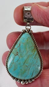 Native American Sterling Silver Nevada Turquoise Large Pendant