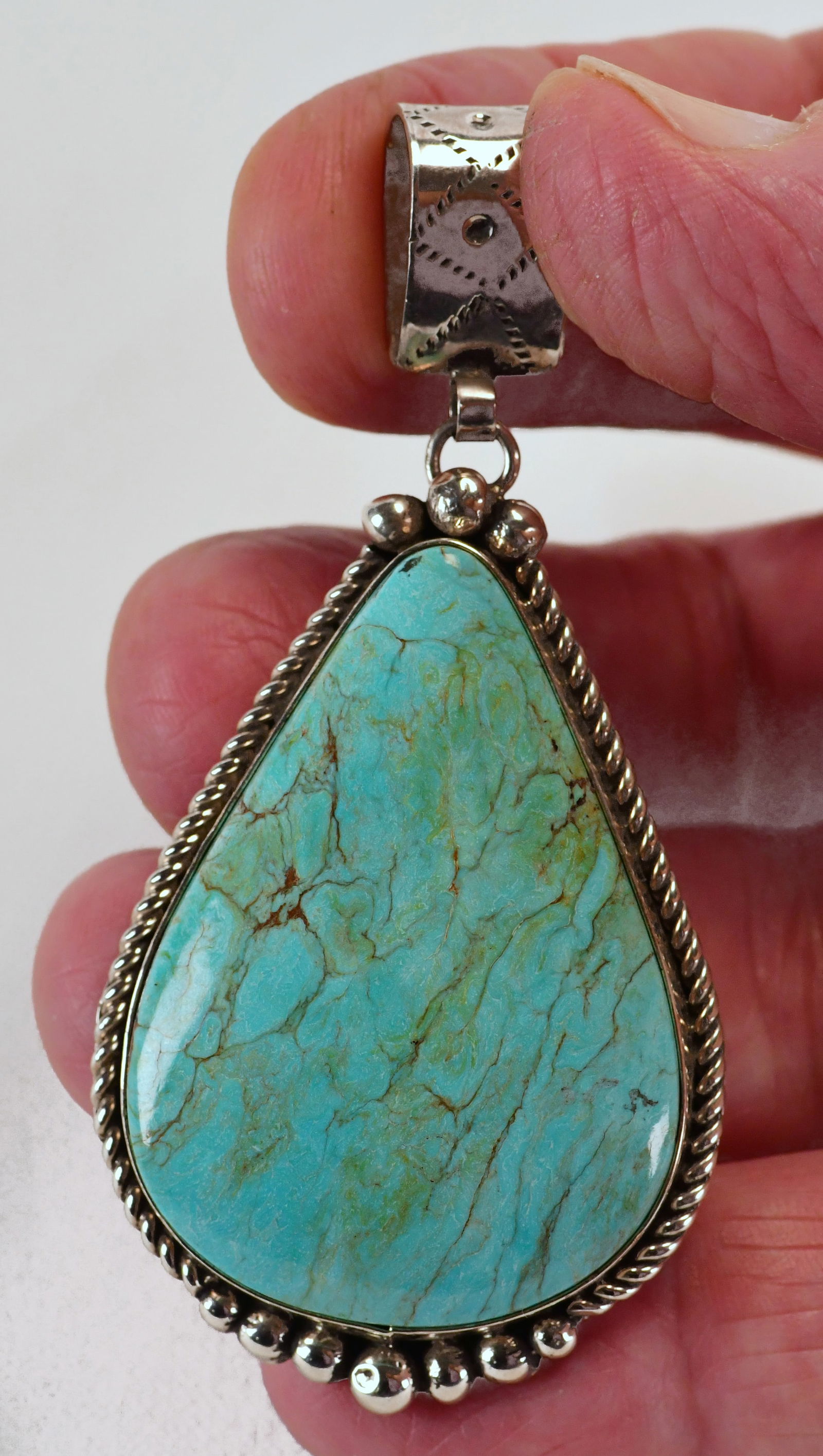 Native American Sterling Silver Nevada Turquoise Large Pendant (1 of 4)