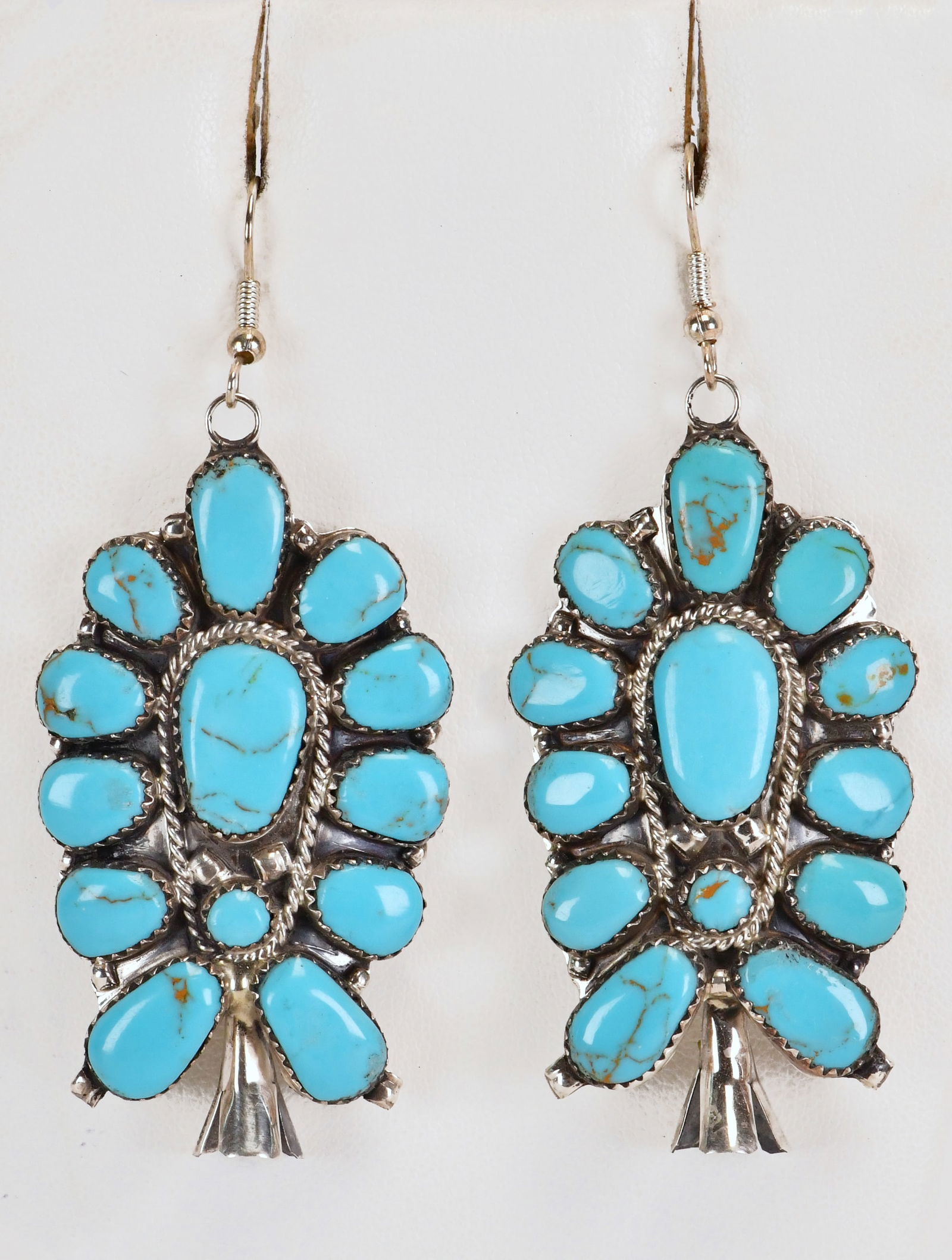 Jude Perry Sterling Silver Block Turquoise Large Squash Blossom Earrings (1 of 3)