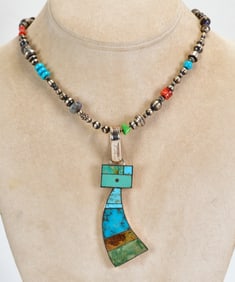 H. Smith Sterling Silver Kachina Multi-Stone Pendant Necklace