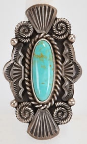 Mike Calladitto Sterling Kingman Turquoise Ring W/Ornate Frame