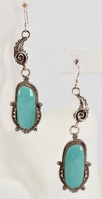 Native American Sterling Campitos Turquoise Feather Earrings