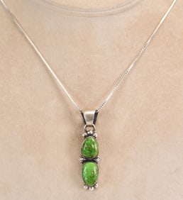 Robert Shakey Sterling Silver Sonoran Gold Turquoise Pendant Necklace