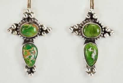 Navajo Sterling Silver Sonoran Gold Cross Earrings w/Raindrop beads