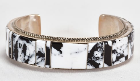 Avery Norton Sterling Silver White Buffalo Turquoise Inlay Cuff
