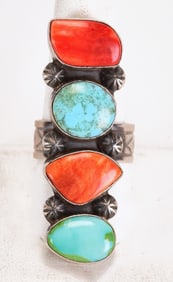 Navajo-Sterling Silver Turquoise & Spiny Oyster Ring