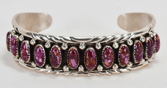 Navajo Sterling Silver Spiny Oyster Row Bracelet