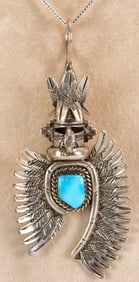 Nelson Morgan Sterling Silver Kachina Pin/Necklace w/Turquoise