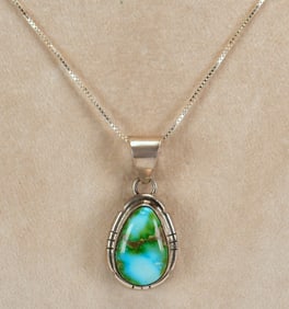 Navajo Sterling Silver Sonoran Gold Turquoise Pendant Necklace
