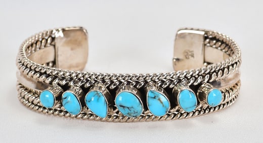 Mike Smith Sterling Silver Stormy Mountain Turquoise Bracelet