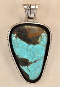 Native American Sterling Silver Number 8 Turquoise Large Pendant