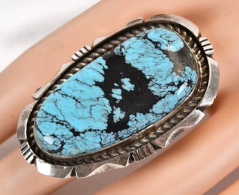 Eddie Secatero Sterling Silver Stormy Mountain Turquoise Lg. Ring