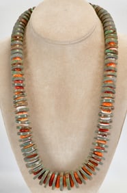 Native American Sterling Natural Turquoise & Spiny Oyster Disk Necklace