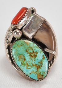 Mike Thomas, Jr. Sterling Number 8 Turquoise & Bear Claw Men's Ring