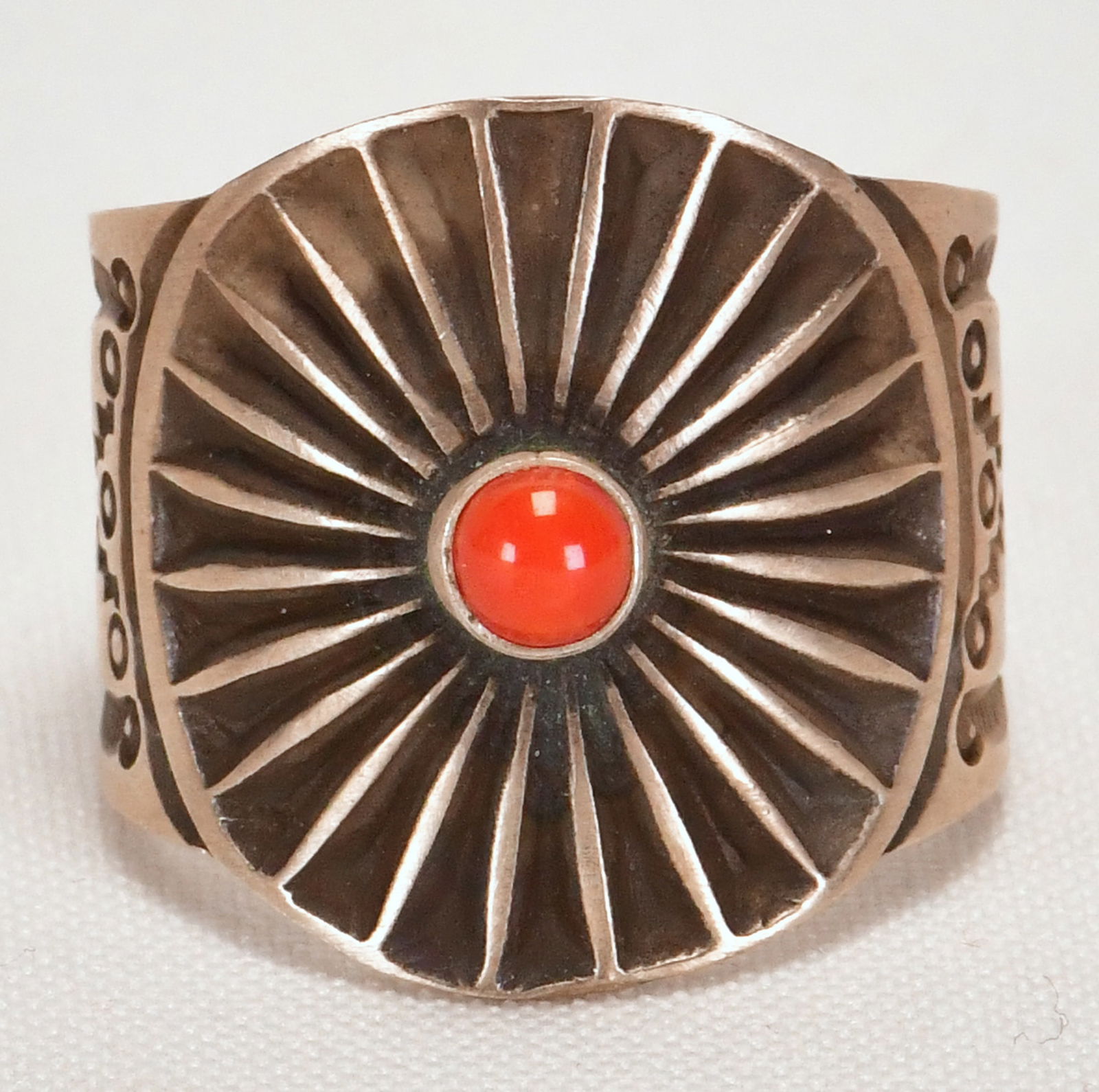 Native American Sterling Silver Tufa Cast Men's Ring w/Coral (1 of 4)