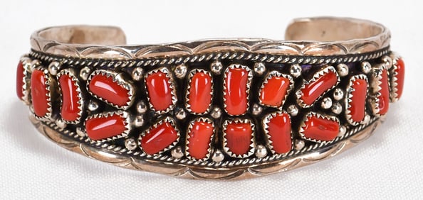Anita Whitegoat Sterling Silver Coral Nugget Cuff Bracelet