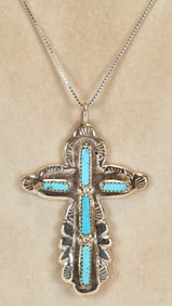 Zuni, C. Iule Sterling Silver Campitos Turquoise Cross Necklace