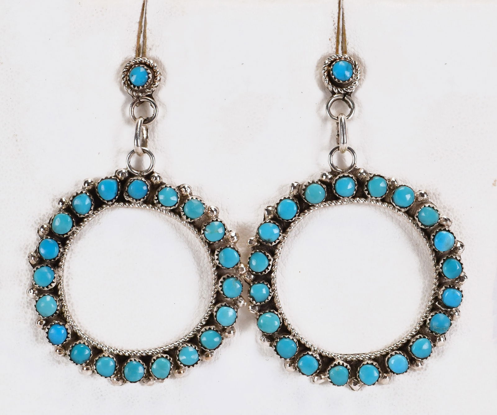 Zuni, Sterling Silver Blue Gem Turquoise Snake Eye Earrings (1 of 3)
