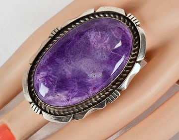 Eddie Secatero Sterling Silver Heavy Charoite Ring