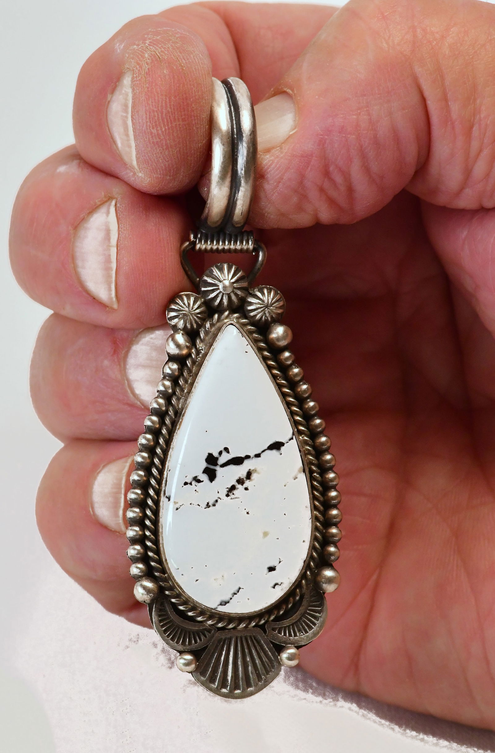 Mike Callidatto  Sterling Silver White Buffalo Turquoise Long Pendant (1 of 3)