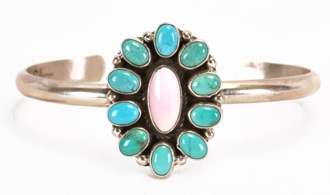 Geraldine James Sterling Silver Turquoise & Pink Conch Cuff