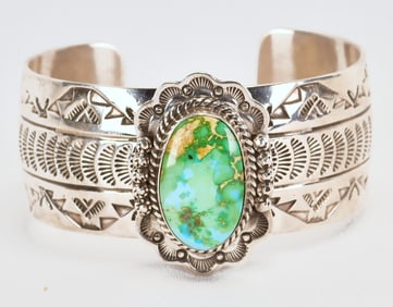 J. Nelson Sterling Silver Sonoran Gold Turquoise Cuff Bracelet
