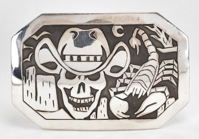 Navajo, Sonny Gene Sterling Silver Scorpion & Skull Belt Buckle