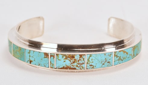 H. Smith Sterling Silver Nevada Turquoise Inlay Bracelet