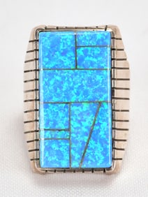 Native American Sterling Silver Lab Opal Men's Ring