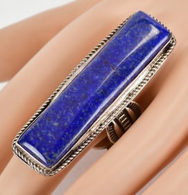 Freddie Maloney Sterling Silver Heavy Gauge Long Lapis Ring