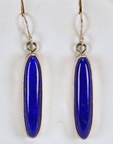 Native American Sterling Silver Slender Lapis Earrings