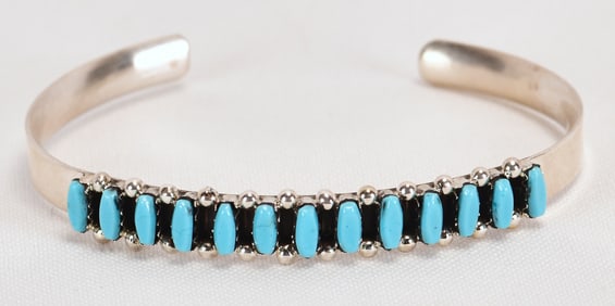 Zuni Sterling Silver Sleeping Beauty Turquoise Petit Point Cuff