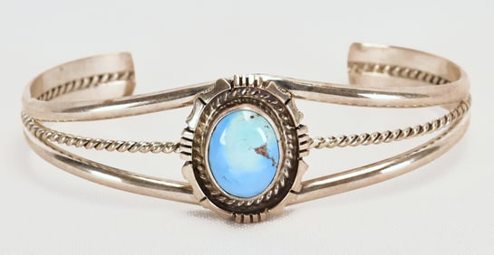 Native American Sterling Golden Hills Turquoise Cuff Bracelet