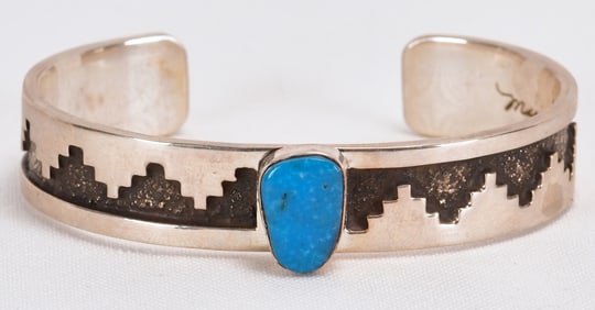 Marie Jackson, Sterling  Heavy Gauge Cuff w/Red Mtn Turquoise