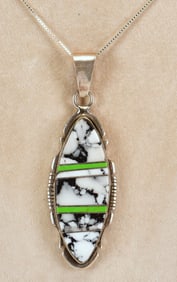 Steve Francisco White Buffalo Turquoise & Gaspeite Pendant Necklace