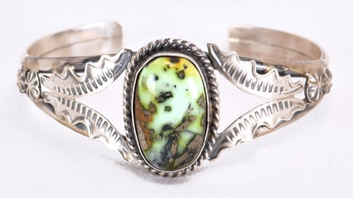 Native American Sterling Silver Palomino Turquoise Cuff Bracelet