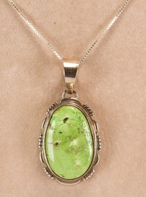 L. Yazzie Sterling Silver Gaspeite Pendant Necklace
