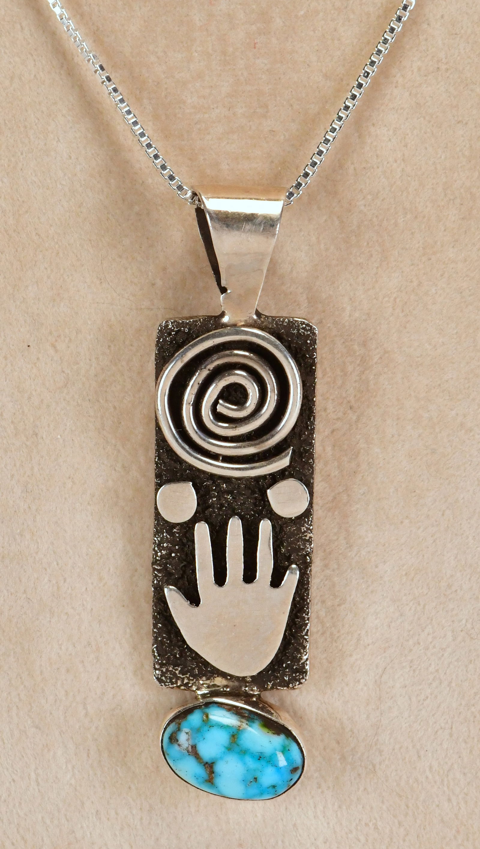 Alex Sanchez Sterling Silver Petroglyph Pendant Necklace w/Turquoise (1 of 3)