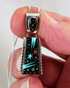 Matthew Jack Sterling Silver Micro Inlay Multi-Stone Inlay Pendant Necklace
