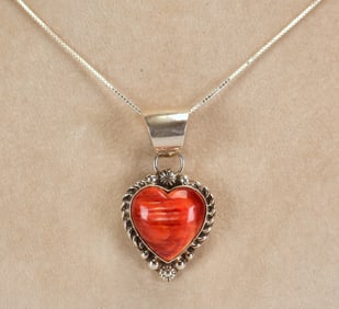 Robert Shakey Sterling Silver Puffy Spiny Oyster Heart Shape Necklace